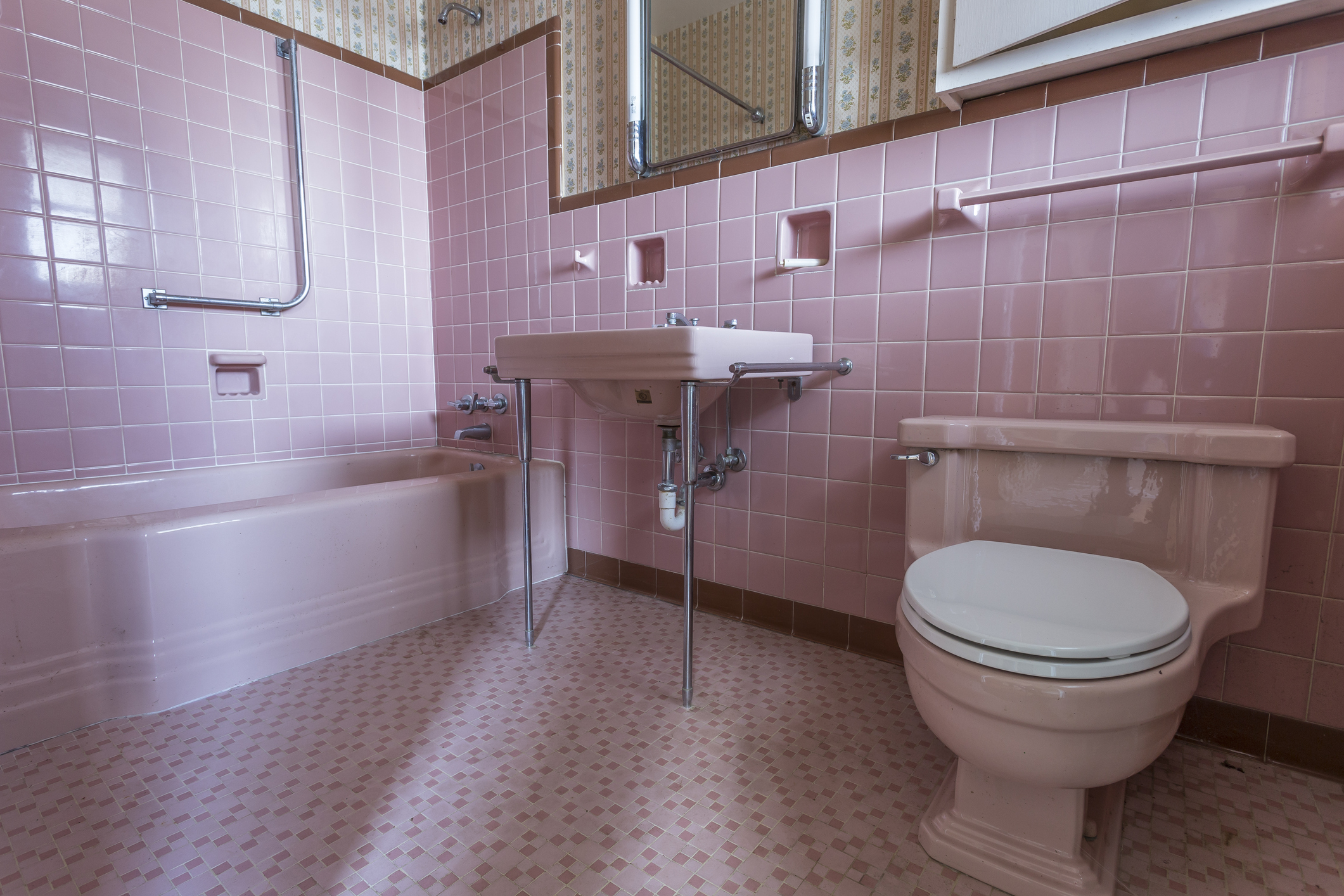 Fancy pink bathroom in a classic home