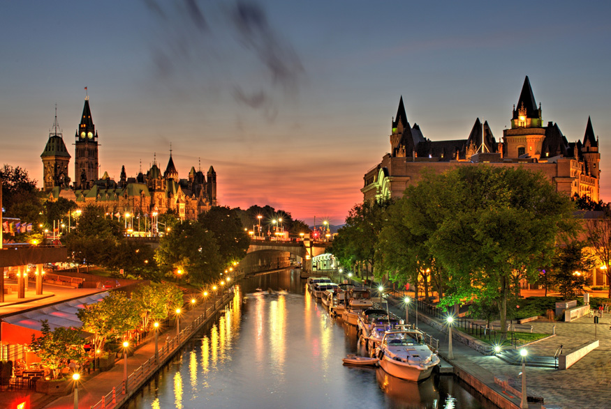 A nighttime view of downtown Ottawa, Ontario