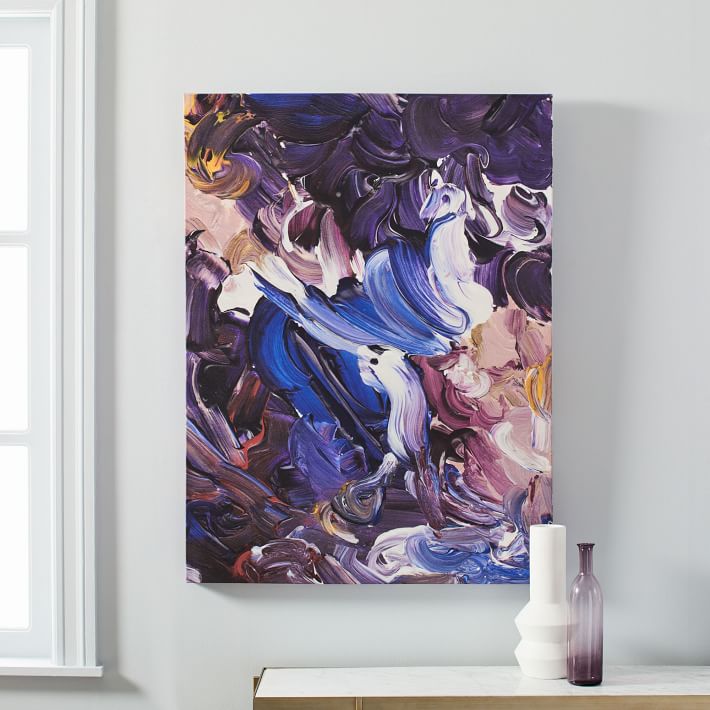Print of purple and blue swirls