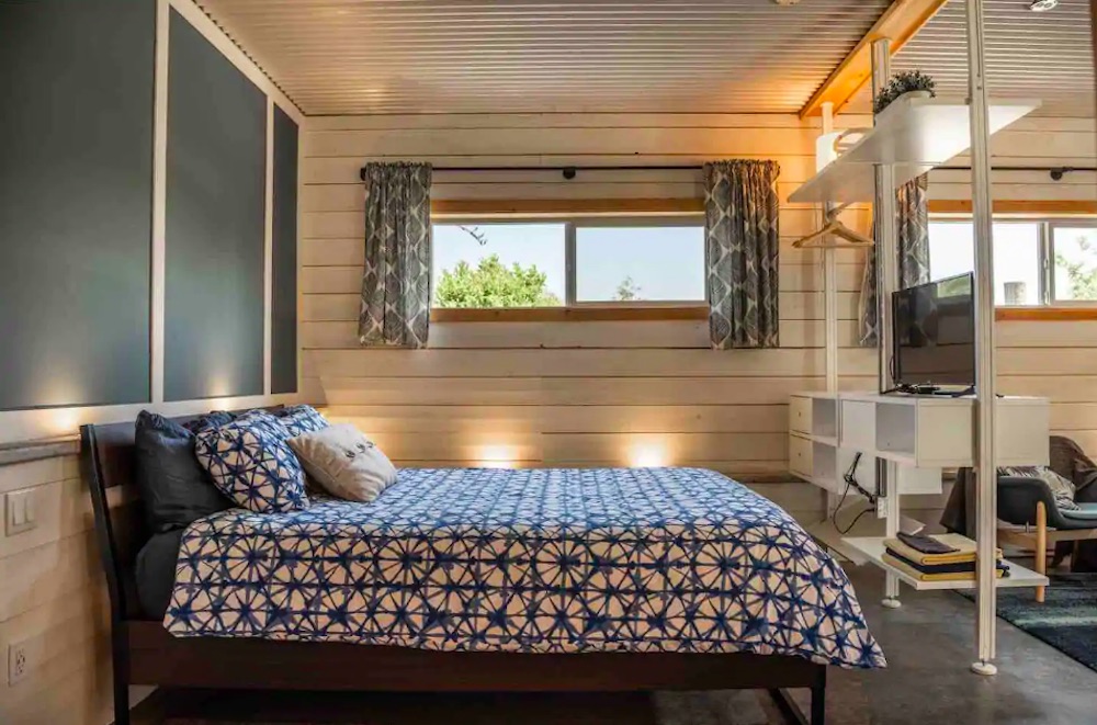 Bedroom of seaside farmhouse Airbnb
