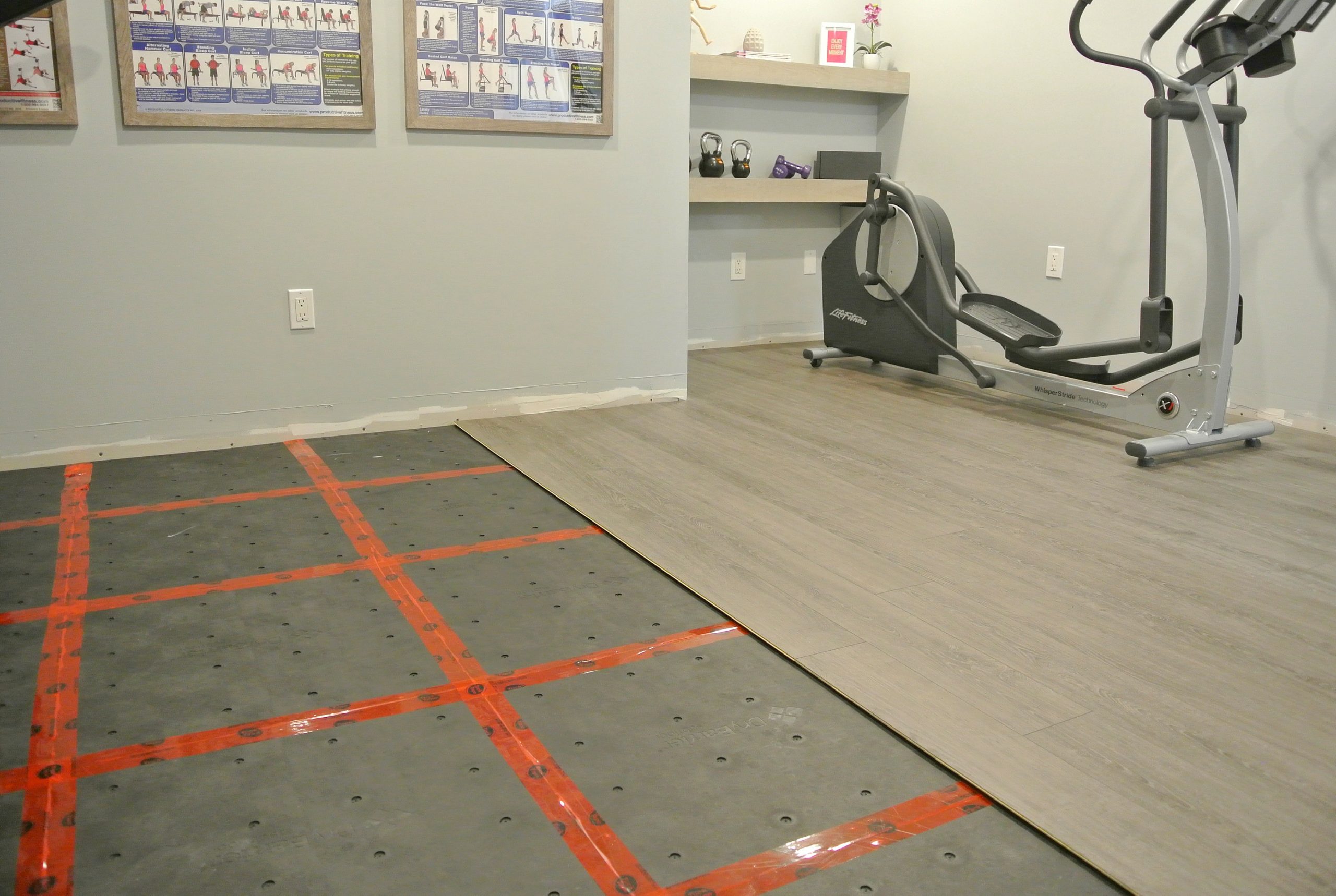 Basement subfloors installed before adding new flooring overtop.