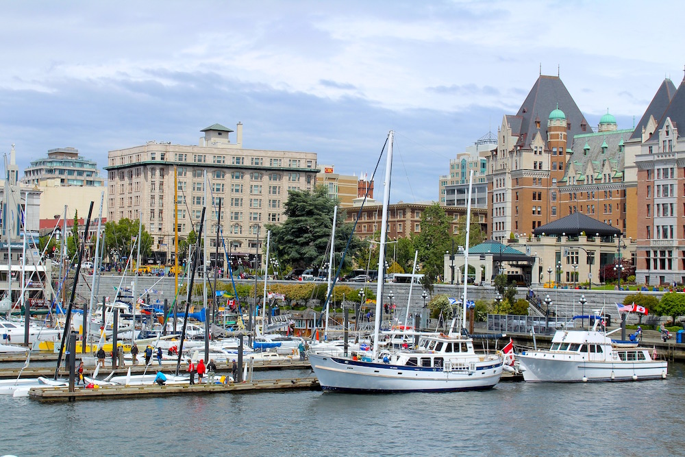 harbour in Victoria with boats and empress hotel
