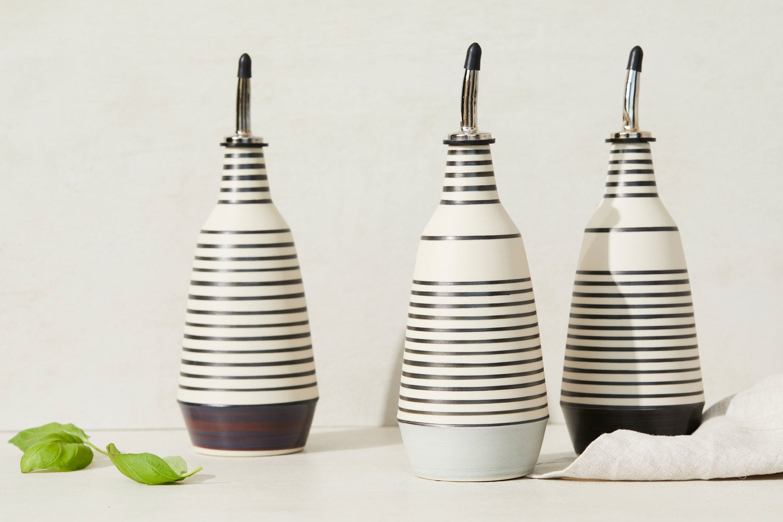 Ceramic striped olive oil dispenser
