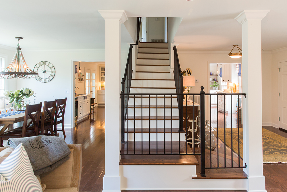 Stairs in centre of open concept home