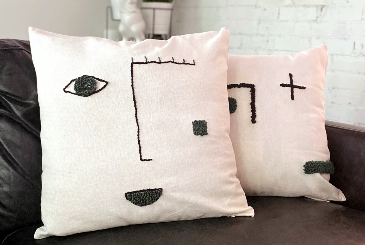 DIY Christmas gift idea - Punch needle pillow cases with minimal faces