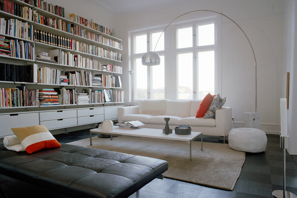 Room with large bookcase against a wall