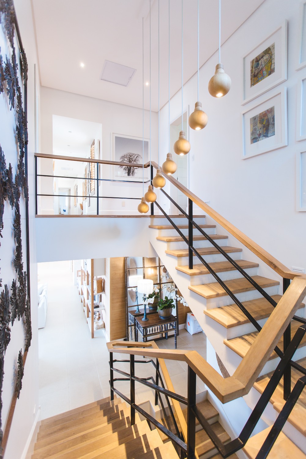 Modern stairs with black banister