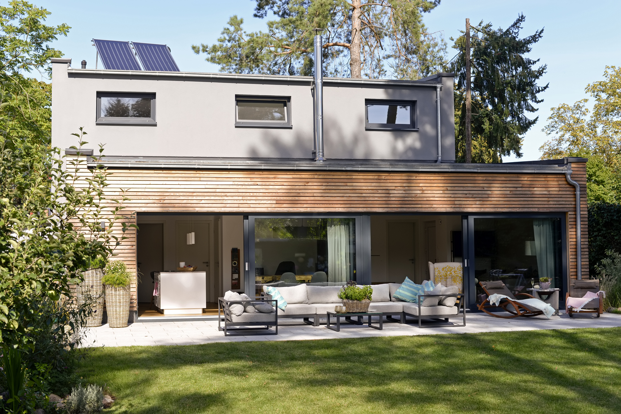 Home with terrace and solar panels