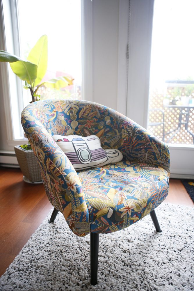 toucan patterned armchair