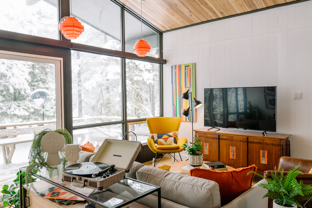 colourful living room with window wall