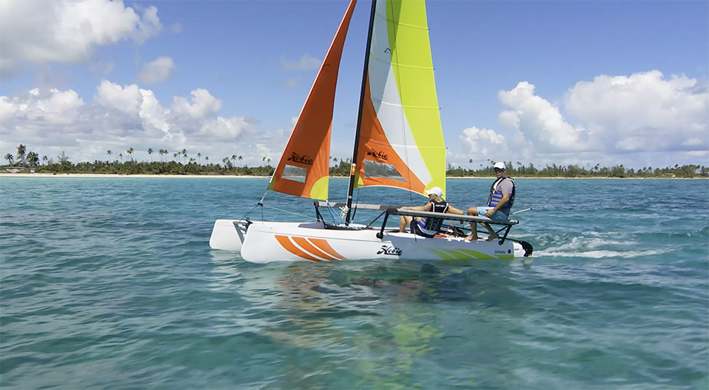 Bryan and Sarah Baeumler on a sailboat on Caribbean.