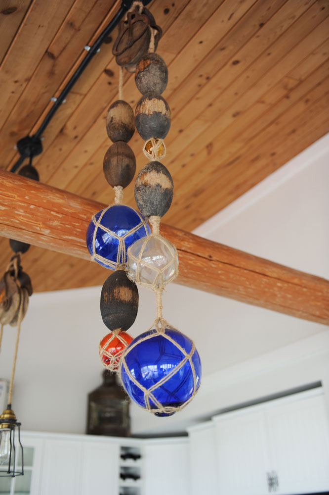 blue, red and clear glass ball pendants