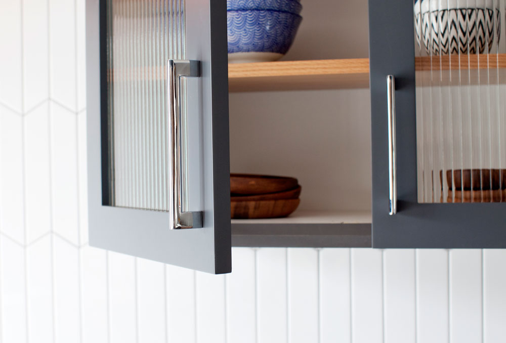 Grey and wood kitchen cabinet door