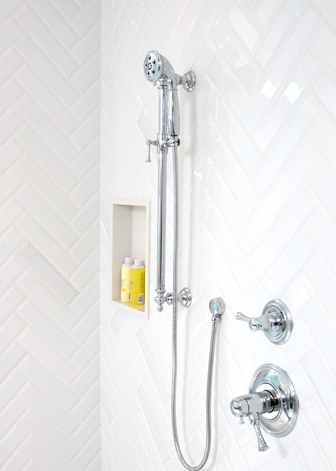 Beautiful shower with chrome hardware