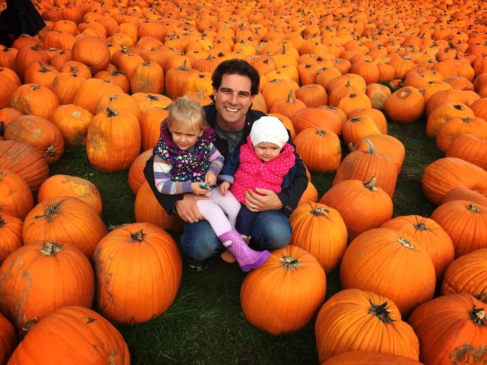 Scott, Myah and Layla McGillivray in a pumpkin patch