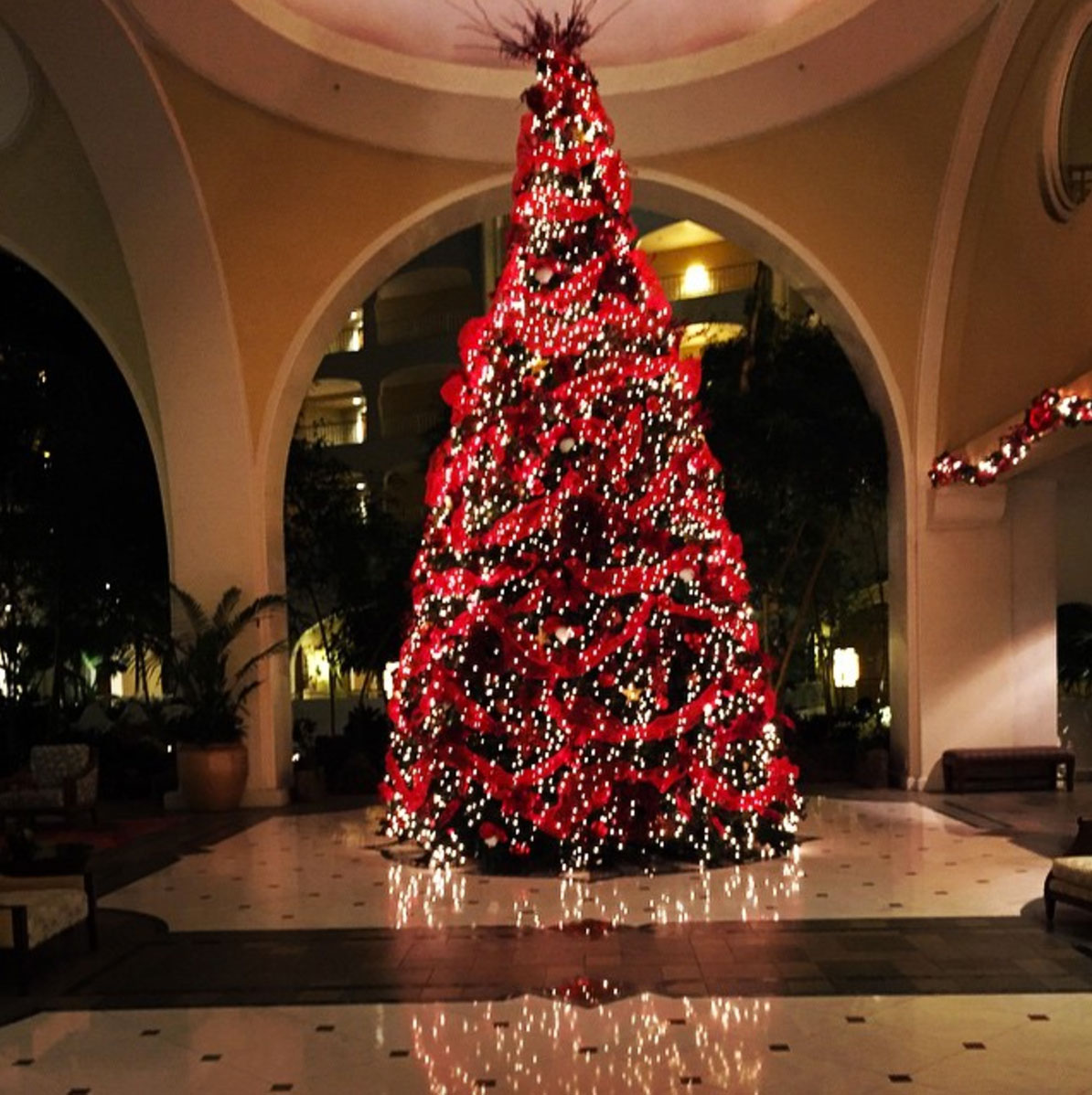 Giant holiday tree in hotel lobby