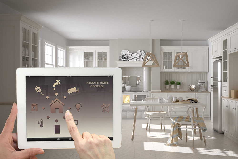 Person interacting with smart home technology