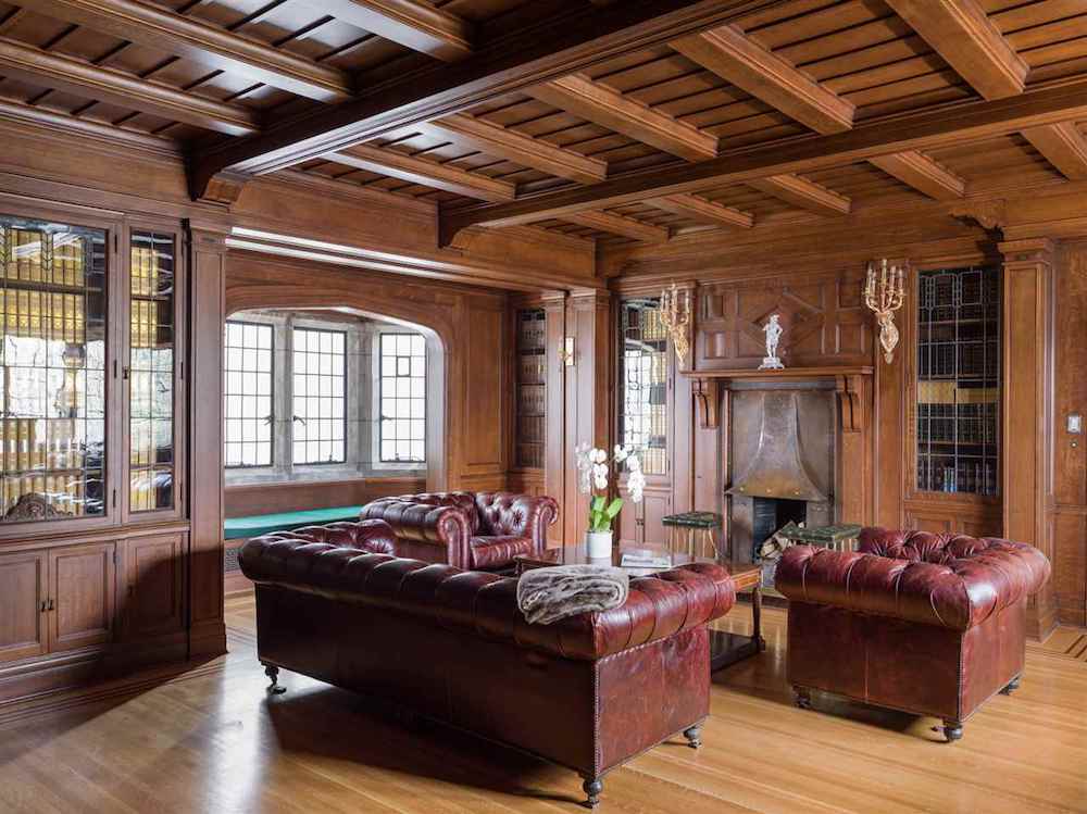 wood panelled living room
