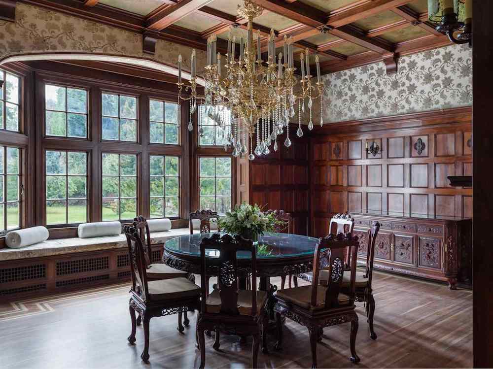 dining room with chandelier