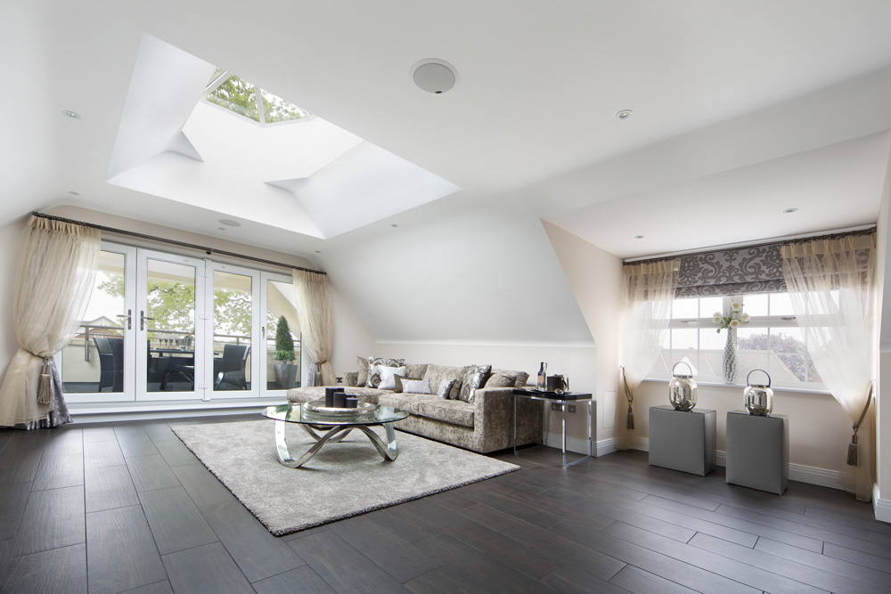 Living room with a big skylight