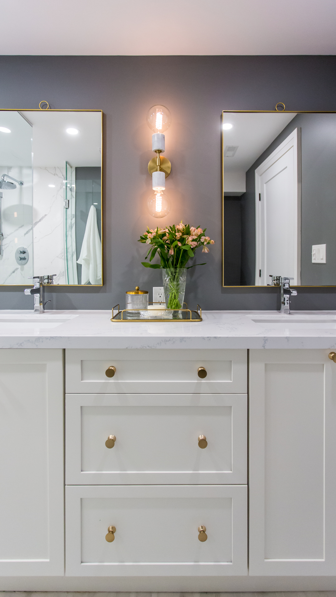 Elegant bathroom vanity with grey wall
