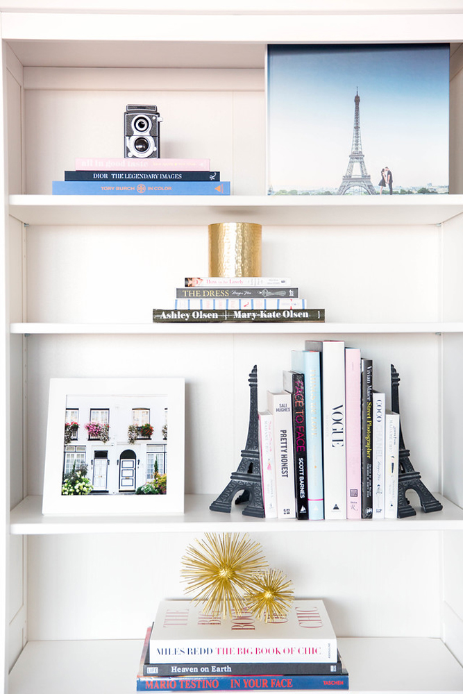 Bookshelf with books, accents and photos