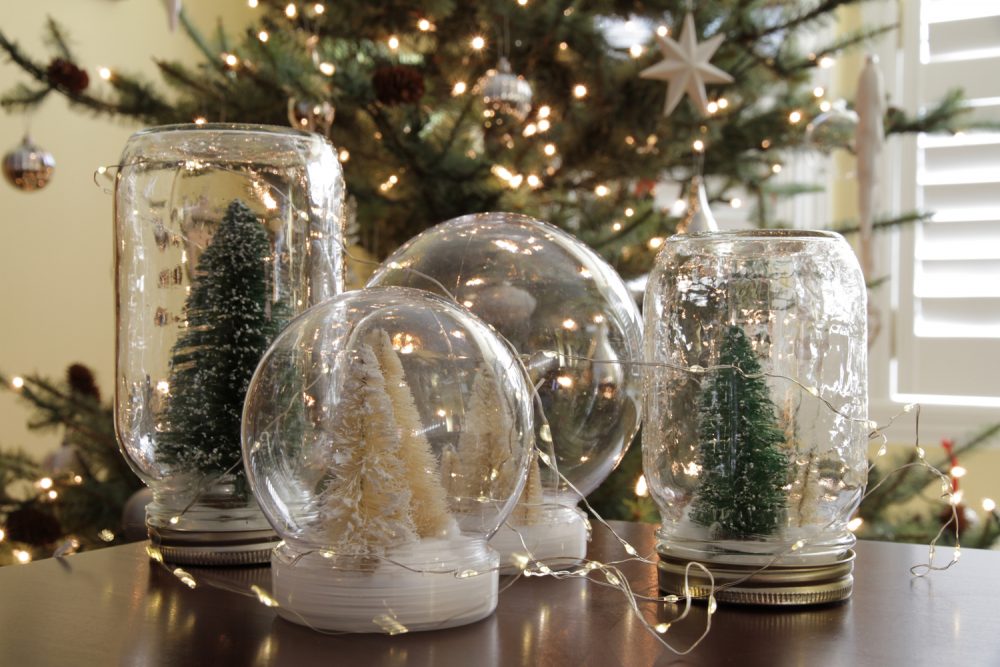 DIY snow globes with twinkle lights