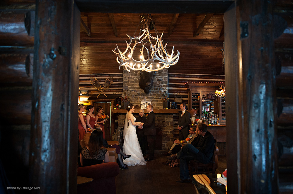 Storm Mountain Lodge dining hall with antler chandelier