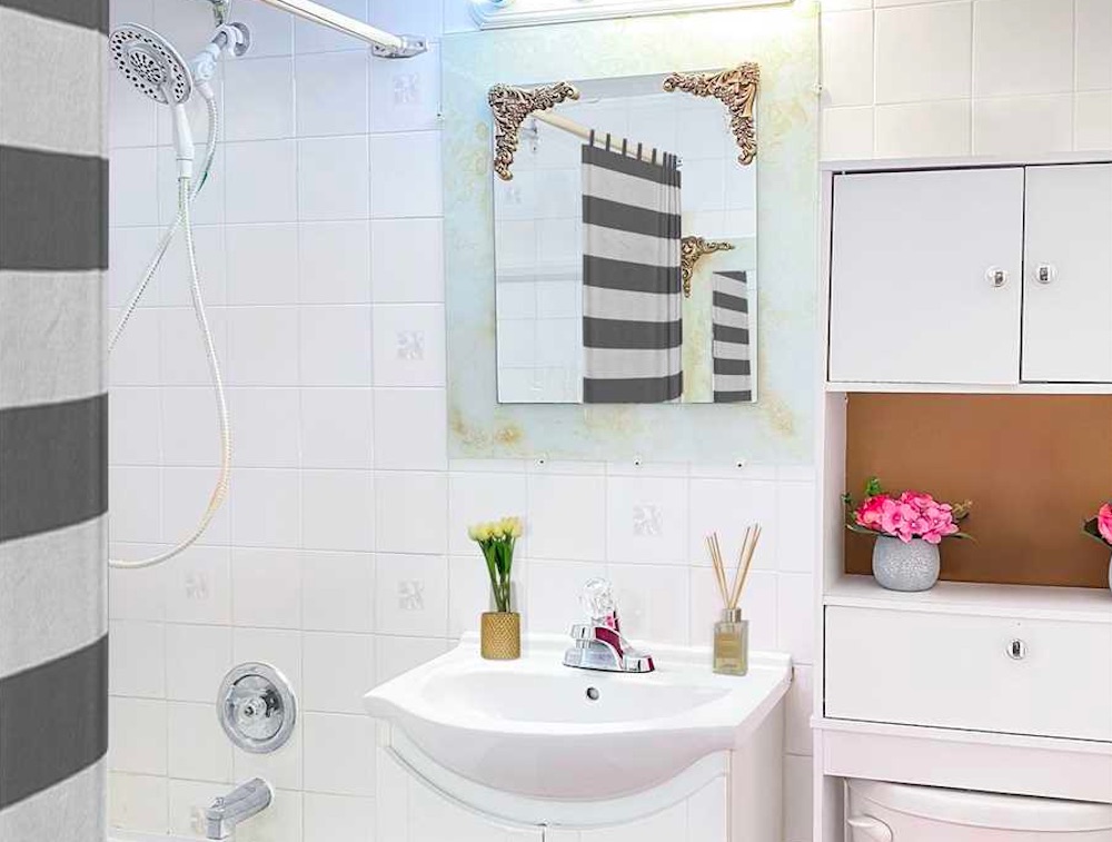 All white bathroom with mirror