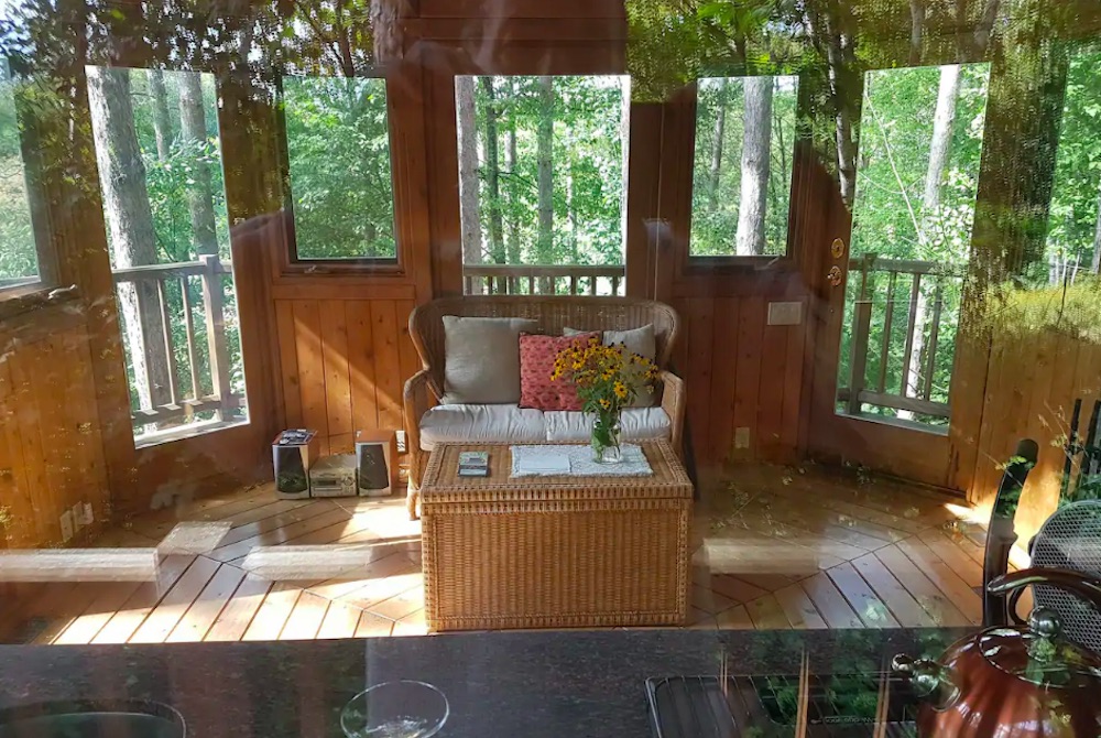 view from treehouse in the woods