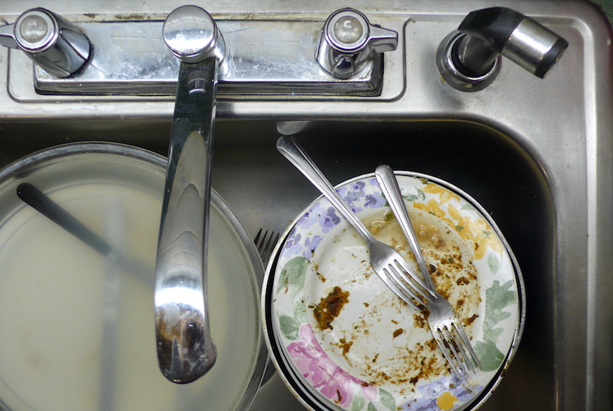 Dirty dishes in a sink