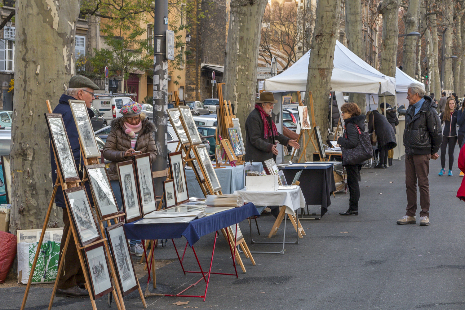 Artists selling artwork on street