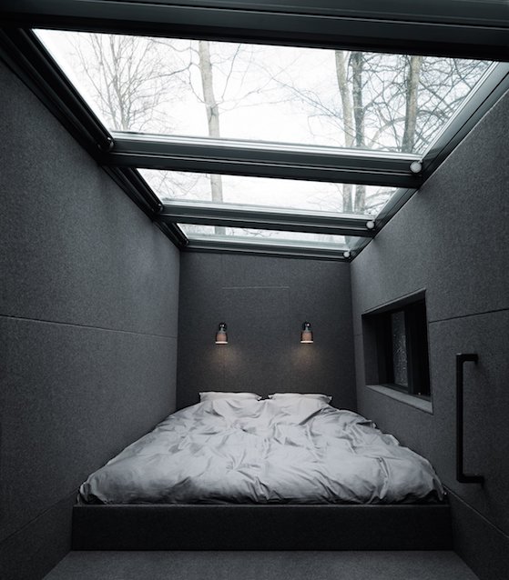 Sleeping loft within a Vipp Shelter