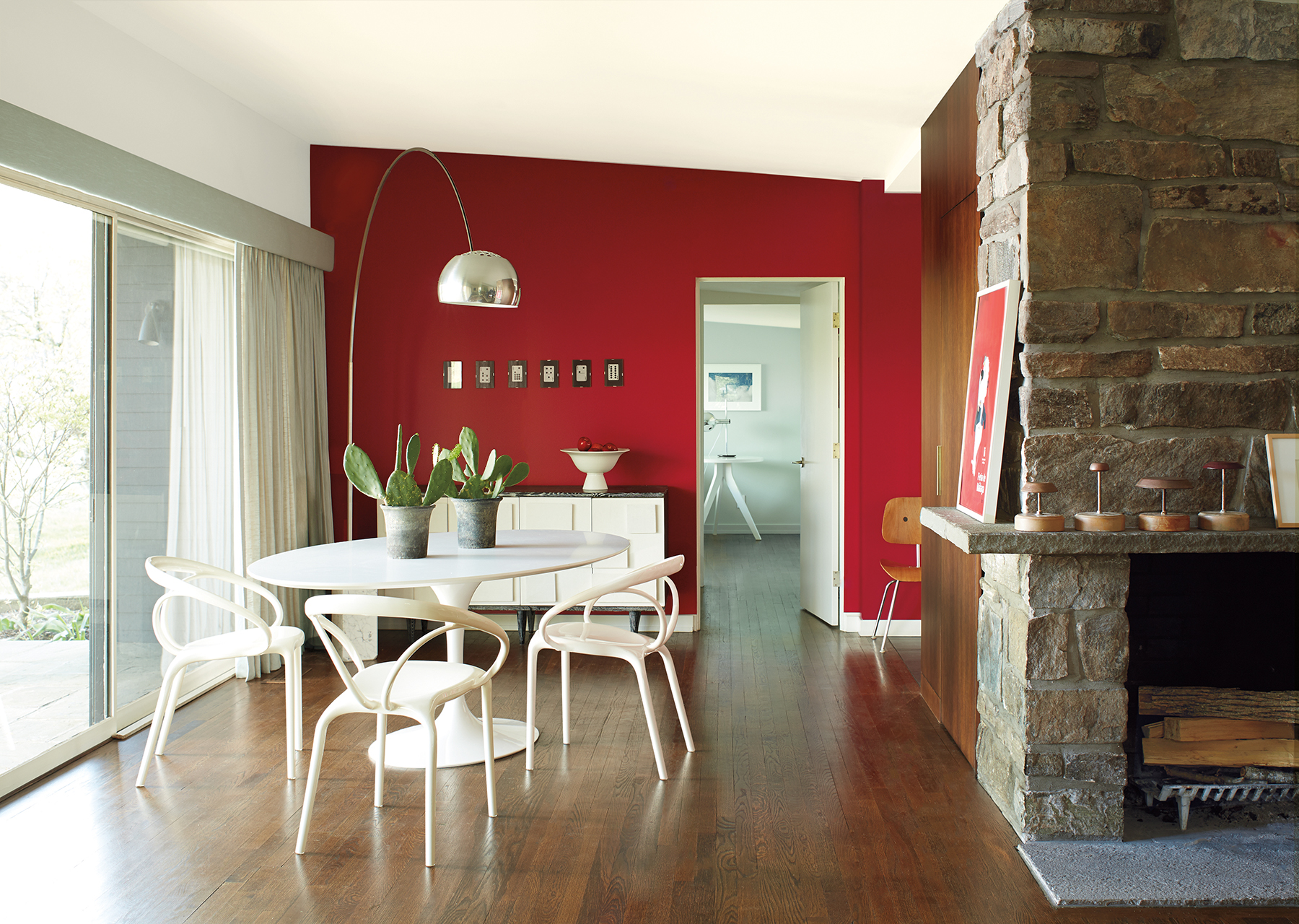 Dining room with red wall