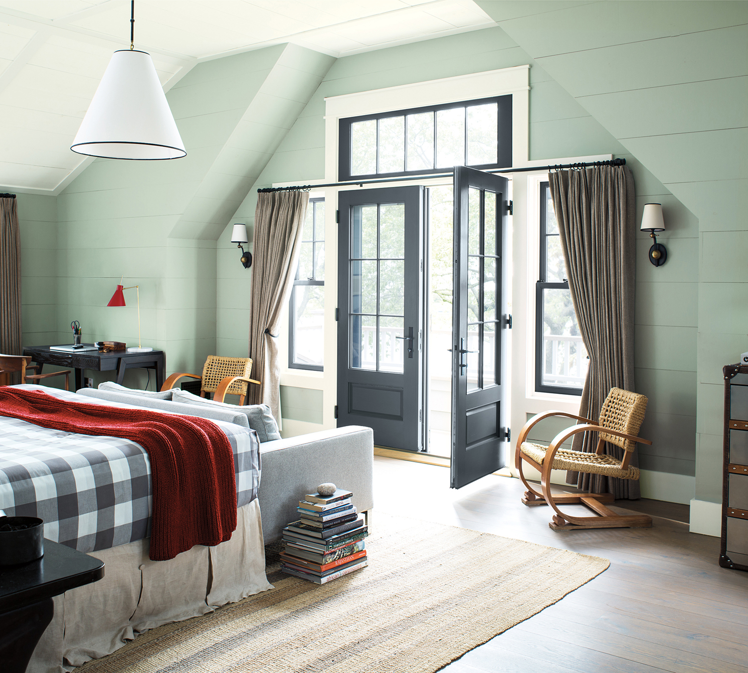 Bedroom with silver green grey wall