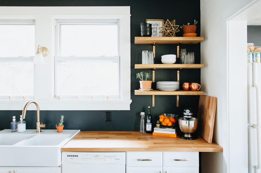 Bright modern kitchen with beautiful statement wall.