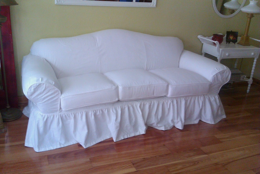Couch with white slipcover