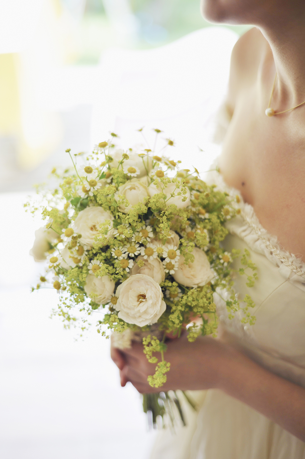 Simple white wildflower bridal bouquet