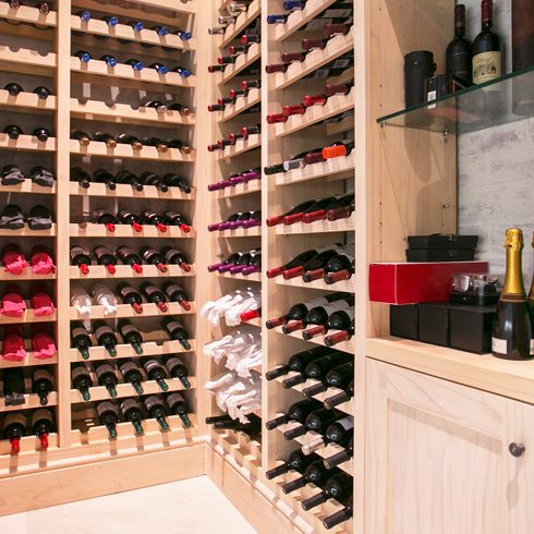 A large wine cellar in the basement of a chouse