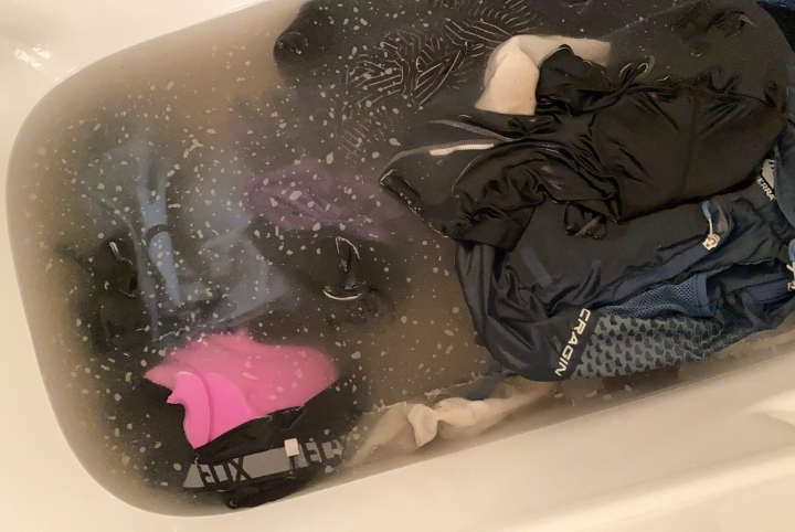 Deep soaking workout clothes in bath tub