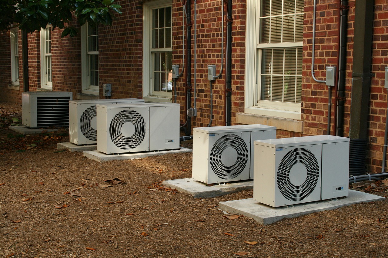Air conditioners outside houses