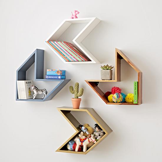 four arrow-shaped shelves