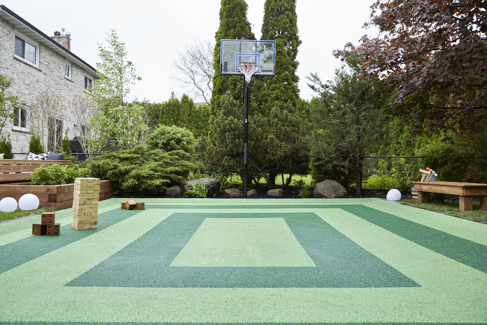 A basketball court that transforms into a hockey rink