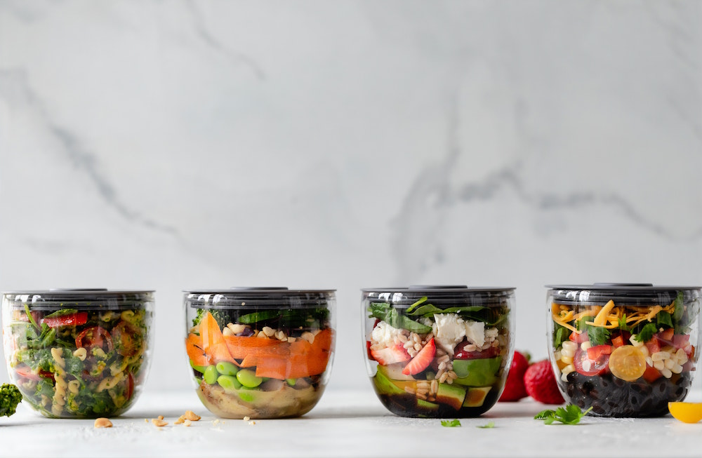 glass containers with colourful leftovers