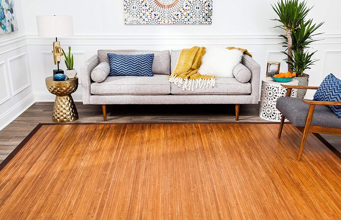 Bamboo area rug in living room