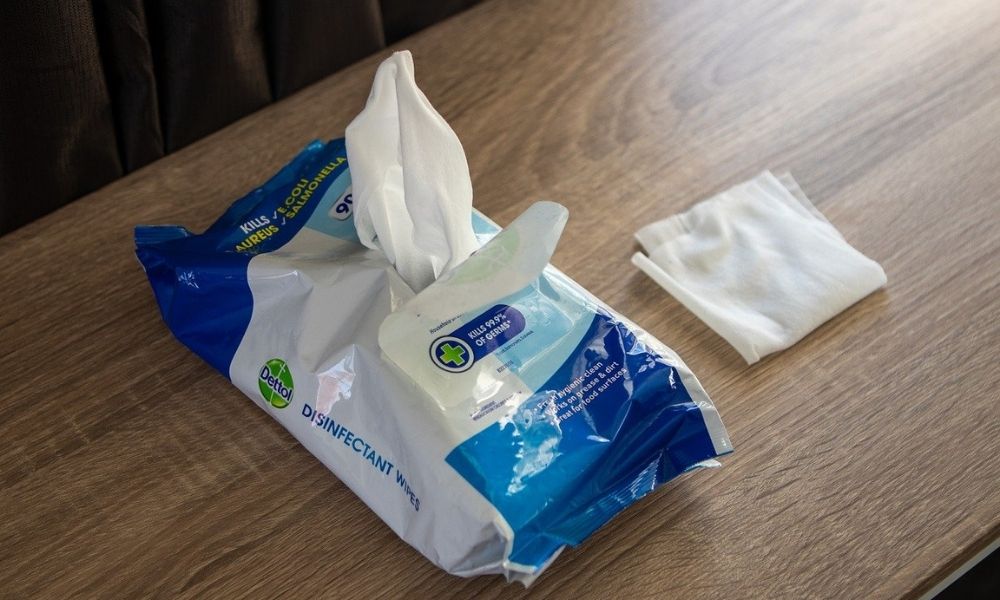 An open packet of wet wipes.