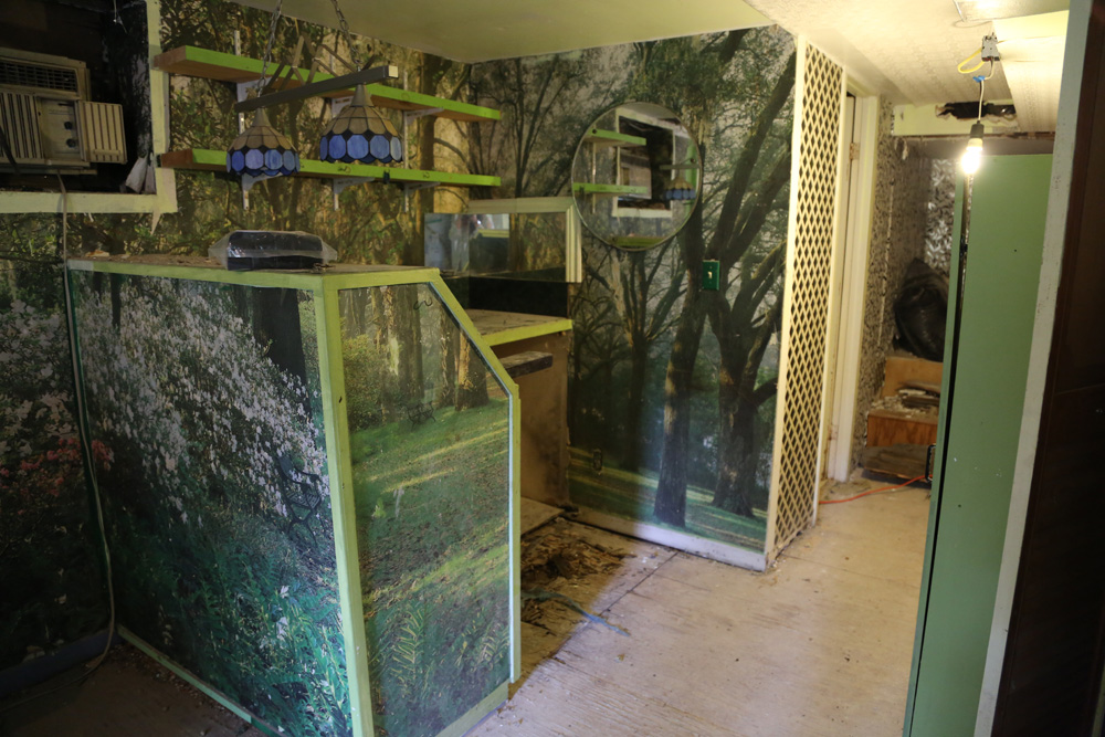 Poorly renovated kitchen with a camo design