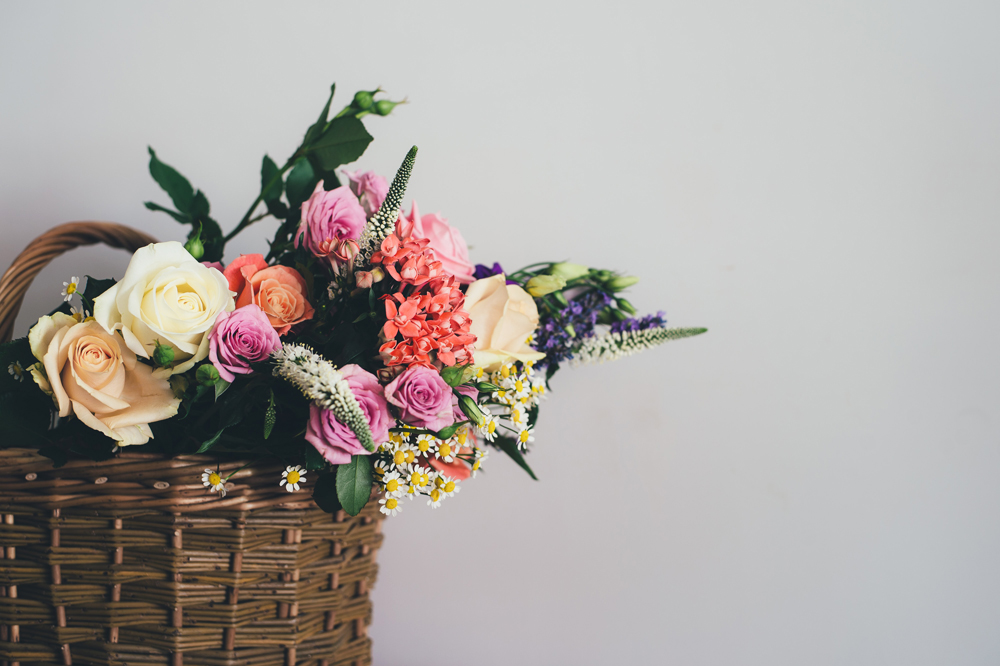 A basket of assorted flowers