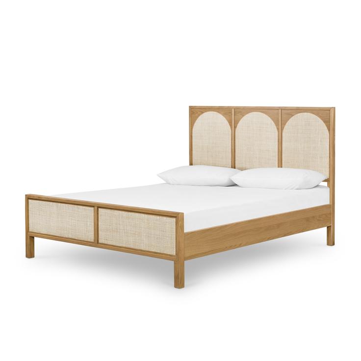 Light oak cane bed frame