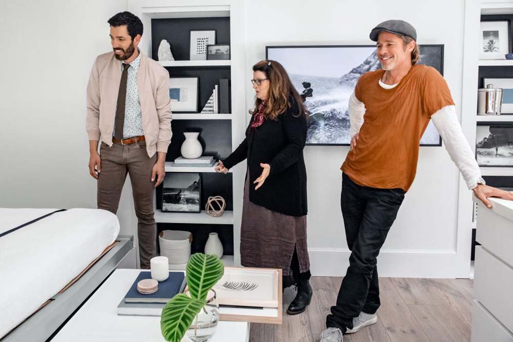 The Property Brothers and Brad Pitt show makeup artist Jean Black how to use her Murphy bed